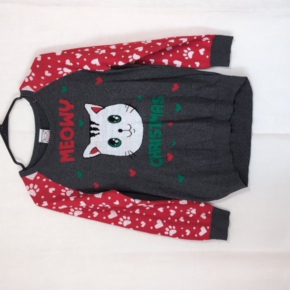 Well Worn Meowy Christmas Holiday Sweater Cat Size Girl's Extra Large - Picture 1 of 4
